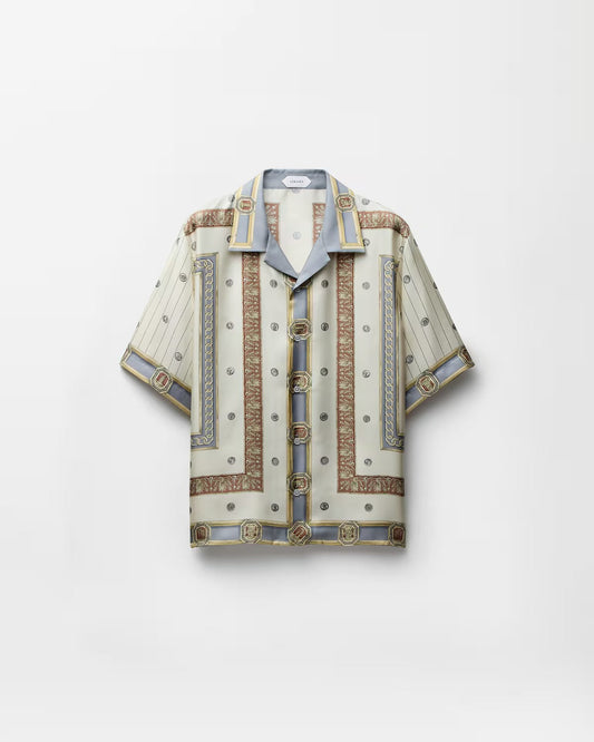 Luxury Vintage Baroque Printed Cuban Collar Half Sleeve Shirt for Men | Premium Casual Resort Wear