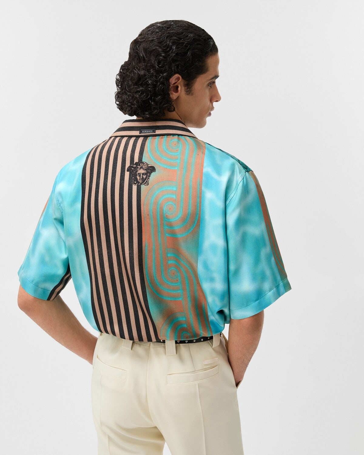 Premium Aqua Abstract Printed Cuban Collar Half Sleeve Shirt for Men | Modern Casual Resort Wear