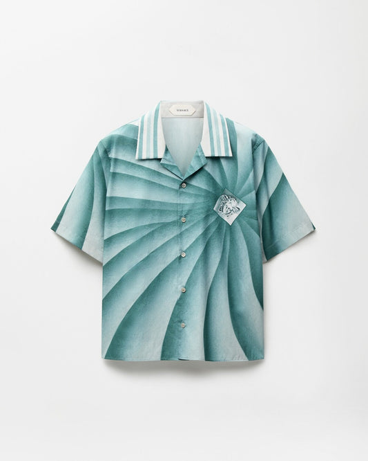 Premium Aqua Spiral Print Cuban Collar Half Sleeve Shirt for Men | Casual Summer Resort Wear