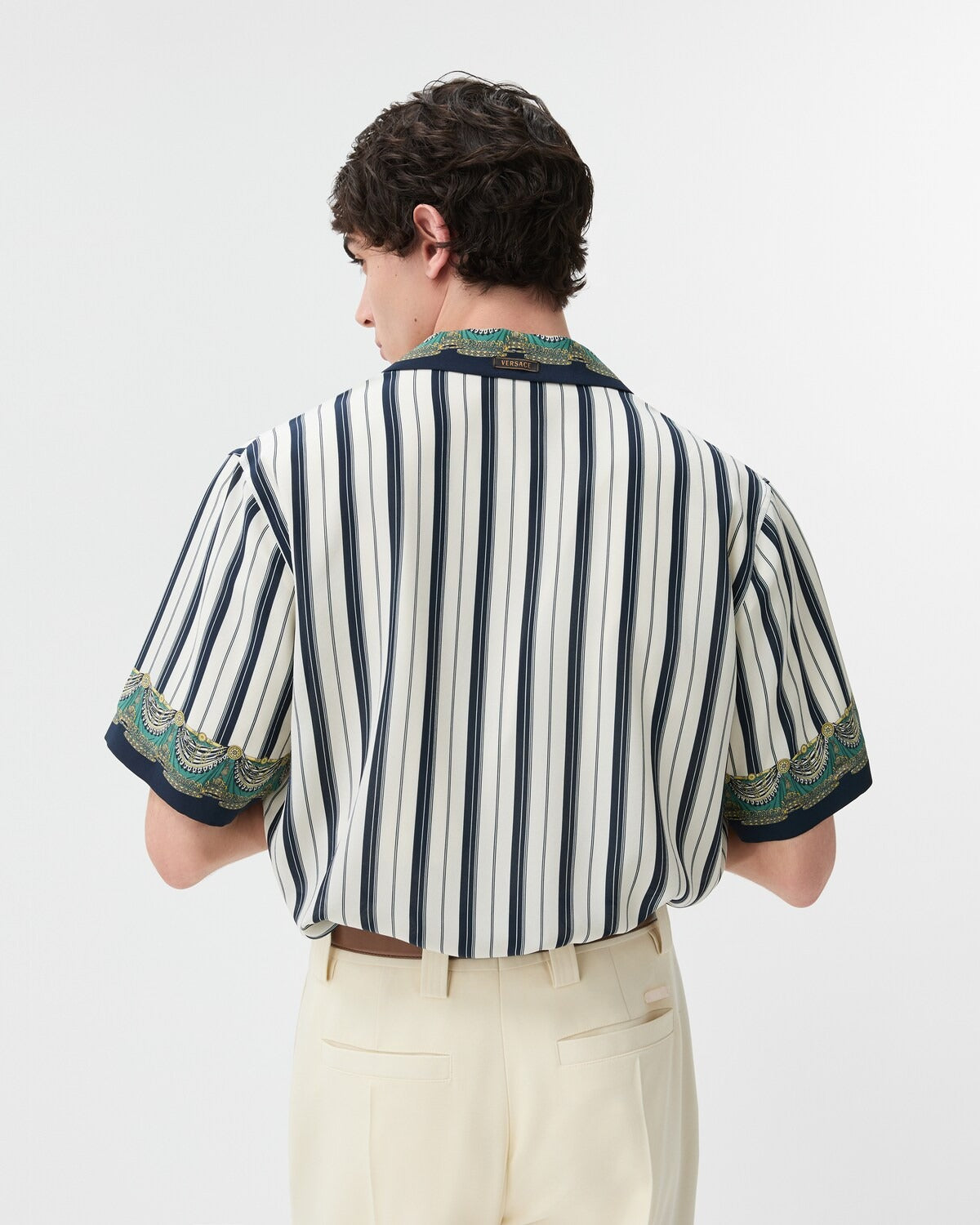 Premium Navy Stripe Baroque Printed Cuban Collar Half Sleeve Shirt for Men | Luxury Casual Resort Wear